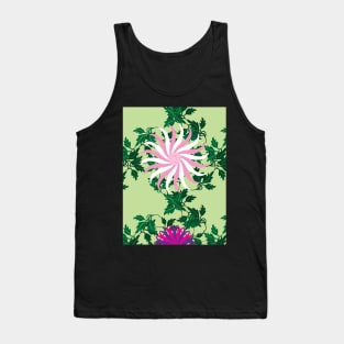 White and Pink, Cerise and Purple Flowers on a Vine Leaves and Peppermint Green background Tank Top